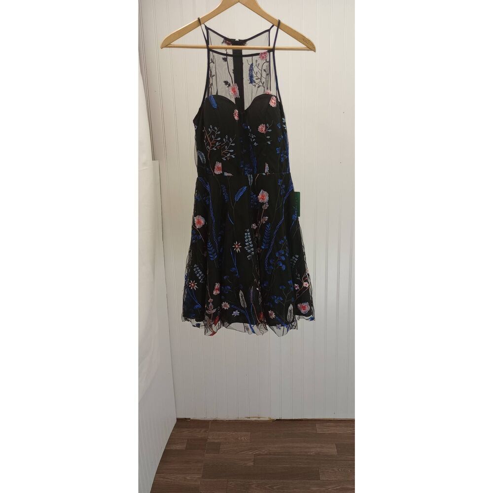 NWT My Michelle, fit and flare ,semi formal, black embroidered sleeveless dress.